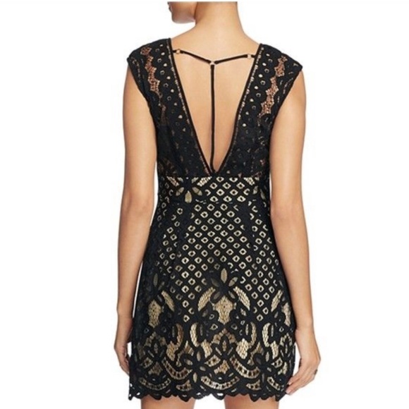 FREE PEOPLE One Million Lovers Lace Mini Dress Black / Nude LBD 2 - Picture 9 of 12